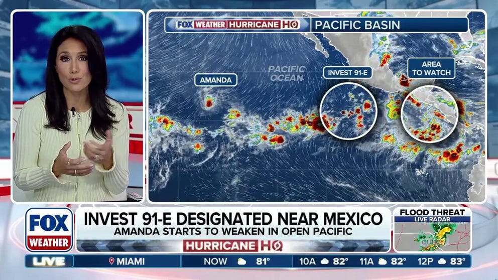 The Eastern Pacific is alive with tropical activity as Tropical Storm Amanda, Invest 91E and an area to watch are all monitored. Invest 91E was designated Friday morning and could become a tropical depression by weekend's end. 