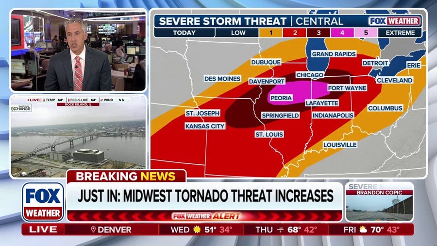 Tornado threat upgraded in Illinois and Indiana as Midwest faces severe storms