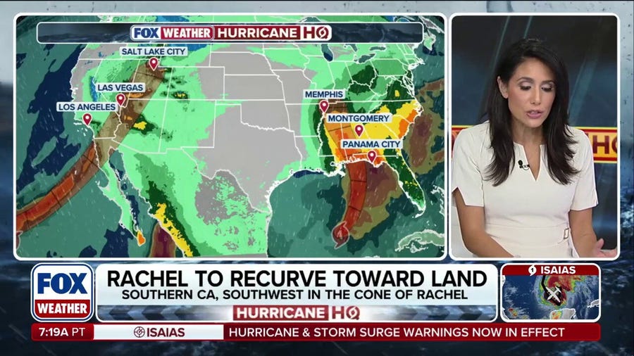 Rachel to recurve toward land, bringing moisture all the way to Utah