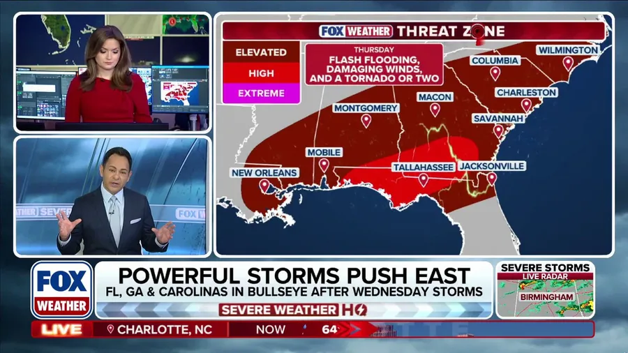 Severe weather threat shifts east, after tornadoes slam Mississippi Wednesday