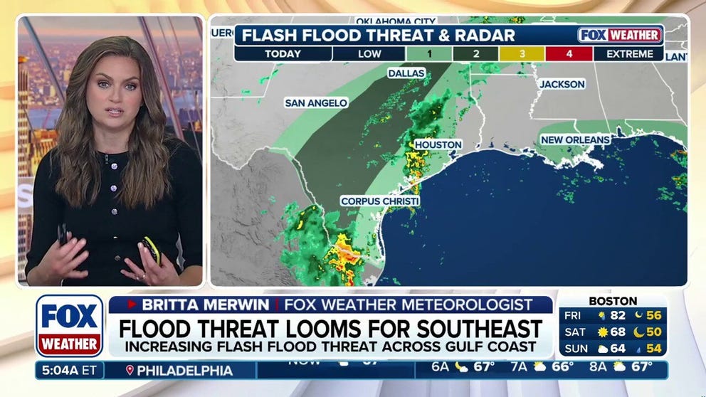 The major Texas cities of Dallas, Austin and San Antonio face another round of potential flash flooding as thunderstorms fire along an 1,800-mile front draped border-to-border from South Texas to Upstate New York. More than 50 million people are under a flash flood threat, with another round of heavy rain fueled by tropical moisture expected to move into the Southeast this weekend.