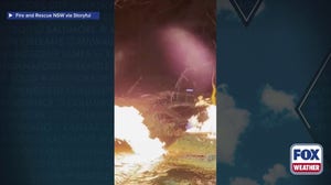 Watch: Lightning strike in New South Wales causes fire, explodes tree, ruptures gas and water main