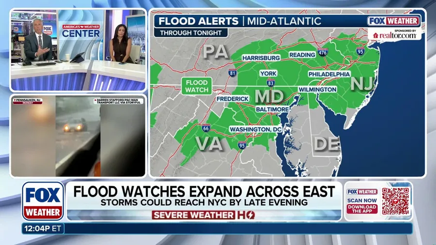 I-95 corridor faces increased risk of urban flooding as storms reignite over Mid-Atlantic