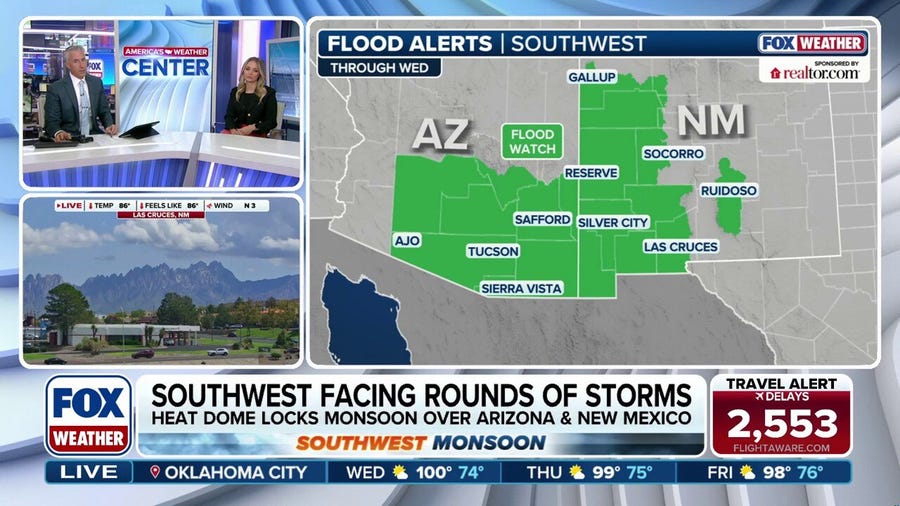 Monsoon storms target the Southwest US this week