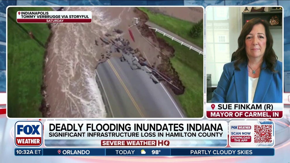 The Mayor of Carmel, Indiana, Sue Finkam joins FOX Weather to discuss the latest updates on the deadly flooding that is plaguing the city and causing major structural damage.