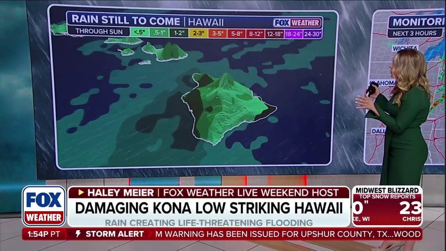 Over three feet of rain swamps Hawaii as a Kona Low slams the region