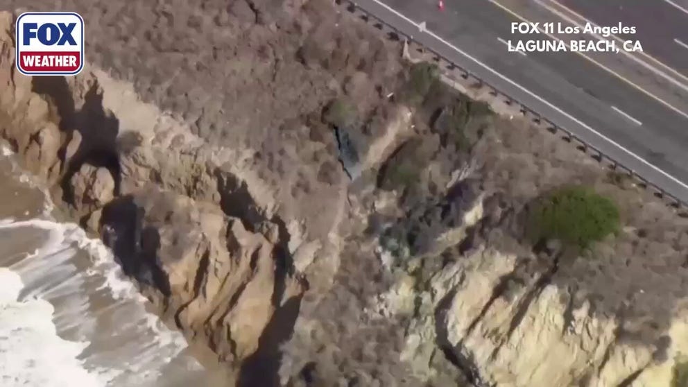 The southbound lane of Pacific Coast Highway in Laguna Beach is closed after a large crack formed just off the shoulder of the highway. Video shows the crack as well as debris falling into the ocean.