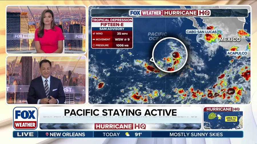 Tropical Depression 15-E to become Tropical Storm Odalys while Norbert weakens in Pacific