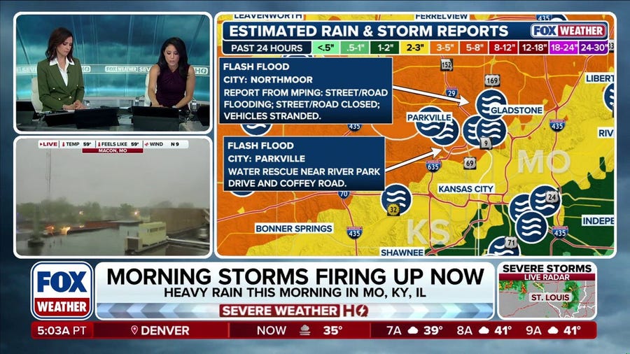 Rounds of severe thunderstorms trigger flash flooding across Kansas and Missouri