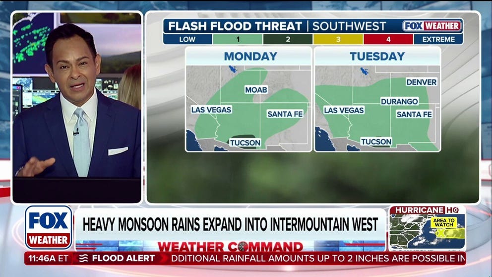 Monsoon thunderstorms will return to Arizona and the other Four Corner states beginning Monday afternoon, bringing a flash flood threat as well as potential dust storms to the region through the week.