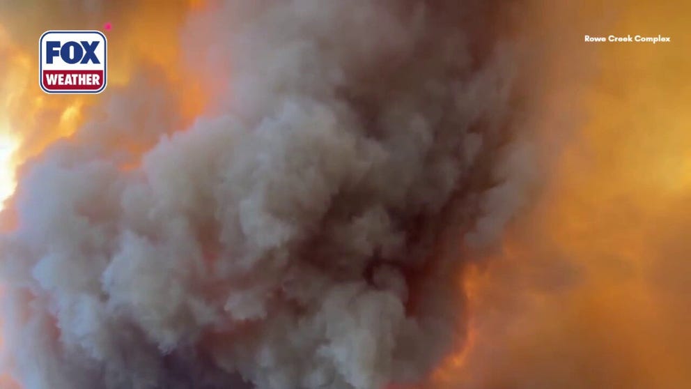 A massive smoke plume blankets the Oregon sky as the Rowe Creek Complex has grown to more than 200,000 acres after being sparked by lightning earlier this month.