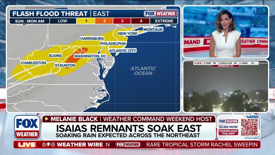 Remnants of Isaias soak the East Coast with heavy rain as the weekend wraps up