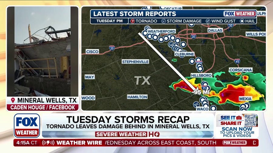 Large hail, destructive winds, confirmed tornado strike Mineral Wells, Texas