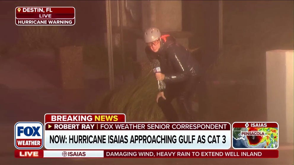 Hurricane force winds are hammering Destin, Florida, where FOX Weather Senior Field Correspondent Robert Ray is braving the blast fueled by the dangerous Category 3 Hurricane Isaias forecast to make landfall in just a few hours.