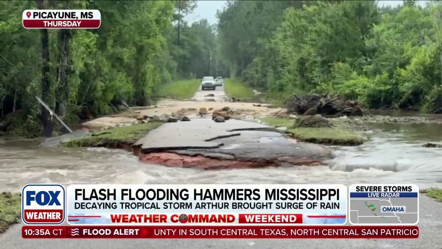 Flash flooding hammers Mississippi as remnants of Arthur bring surge of rain