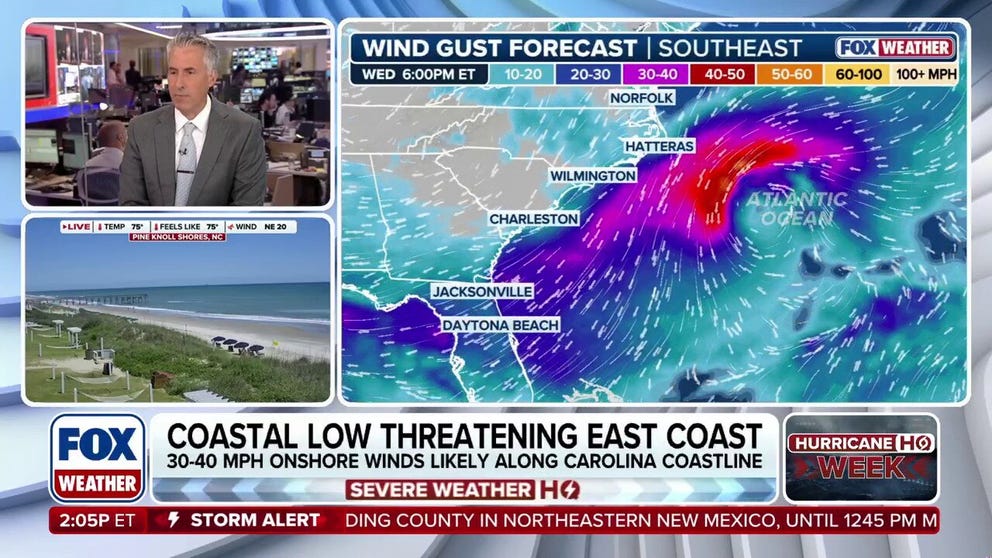EAST COAST THREAT: Numerous states along the East Coast are on alert as a Coastal Low is expected to bring winds as strong as 30 to 40 mph to some beaches.