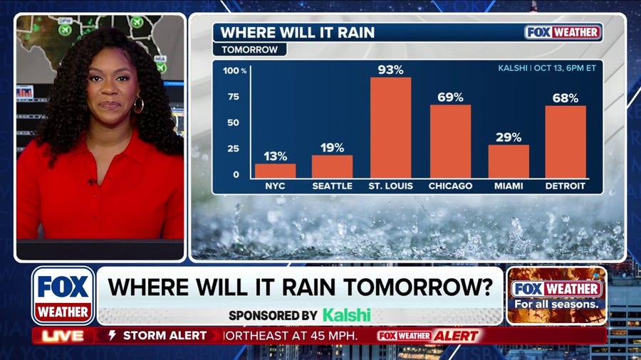 Where will it rain on Wednesday?