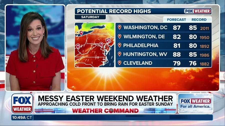 Near record-high temperatures across Mid-Atlantic ahead of Easter storms set to sweep East Coast