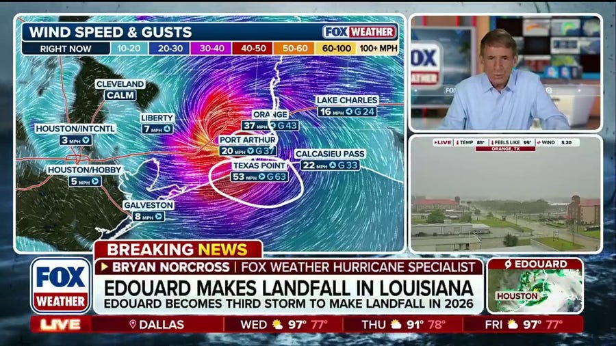 Tropical Storm Edouard becomes the third storm to make landfall during 2026 Atlantic hurricane season