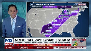 Expansive severe weather threat shifts east across 2,000-mile corridor from Texas to New England