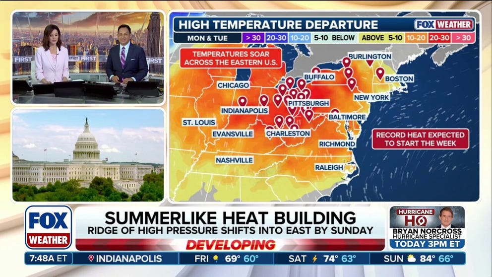 250 million Americans are facing above average and record-breaking temperatures in the week ahead. Some places may see temps run 20–30 degrees above average, with areas of Texas expected to see triple-digit heat.