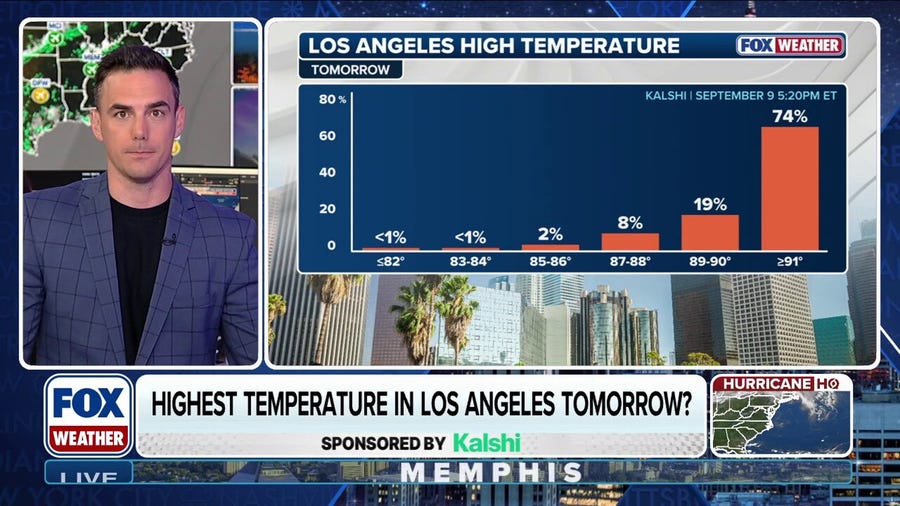 How high will temperatures climb in Los Angeles on Thursday?