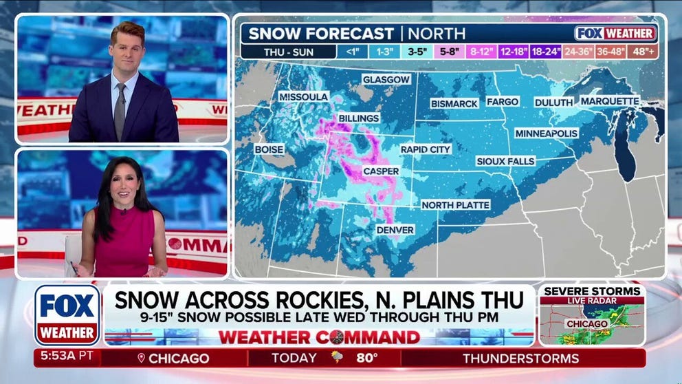 Another round of spring snow targets the Rockies and Northern Plains later this week as temperatures are set to plunge. Winter storm watches are already in place for parts of the region. FOX Weather Meteorologists Stephen Morgan and Marissa Torres breakdown what’s happening: