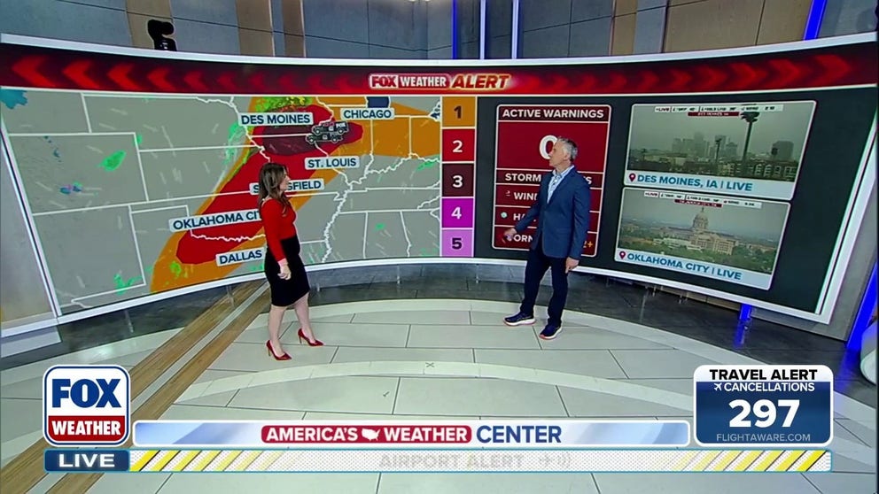 Parts of the Midwest and the Plains are once again in the bull's-eye of severe weather expected to produce large hail and damaging wind gusts beginning Friday afternoon from Texas to Pennsylvania. FOX Weather Meteorologists Bob Van Dillen and Jane Minar have the latest: 