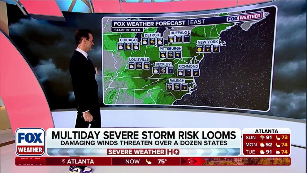 Another round of severe weather looms to start the workweek as a multiday setup will target areas from the Upper Midwest to the Mid-Atlantic and Northeast, ramping up through Wednesday. Damaging winds, large hail and isolated tornadoes are possible, alongside an increasing flash flood risk. Full forecast: