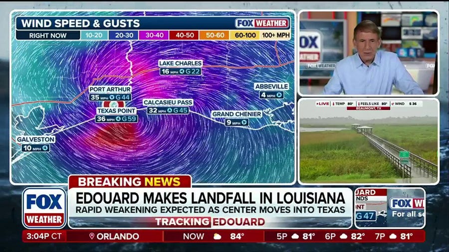 Tropical Storm Edouard makes landfall, expected to cause inches of rain throughout Texas