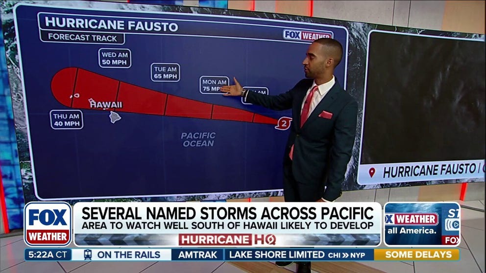 Hurricane Fausto, which has peaked in intensity and is currently a Category 2 system, is continuing along its path through the Pacific towards the Hawaiian islands. Trailing Fausto is Tropical Storm Genevieve which is forecast to become the first major hurricane of the 2026 East Pacific season.