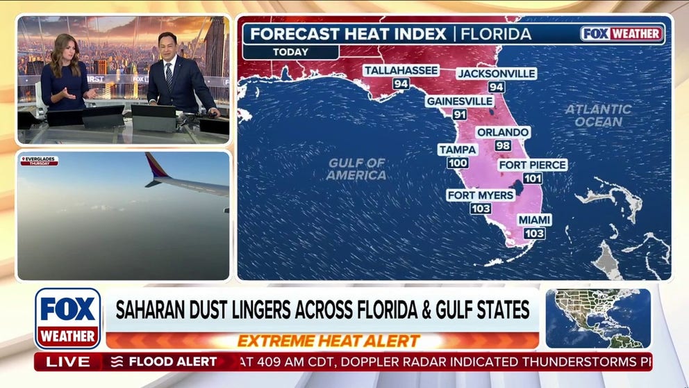 Waves of Saharan dust will linger across the Gulf states this week as temperatures push into record territory in Florida. While this plume isn't as dense as the one that moved through over the weekend, it could still affect air quality and produce vivid, hazy sunrises and sunsets across the region.