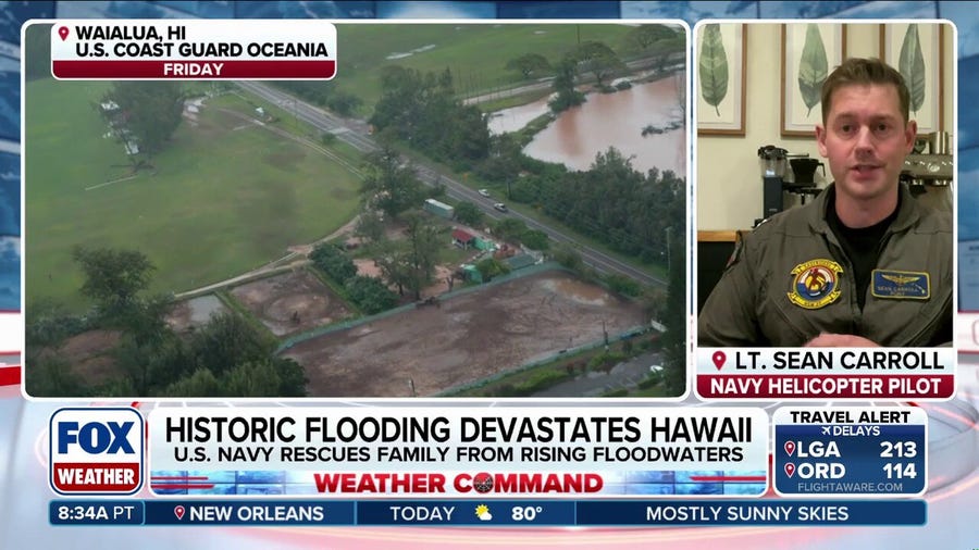 USCG, Navy Aircrews rescue residents and dog amid severe O'ahu flooding