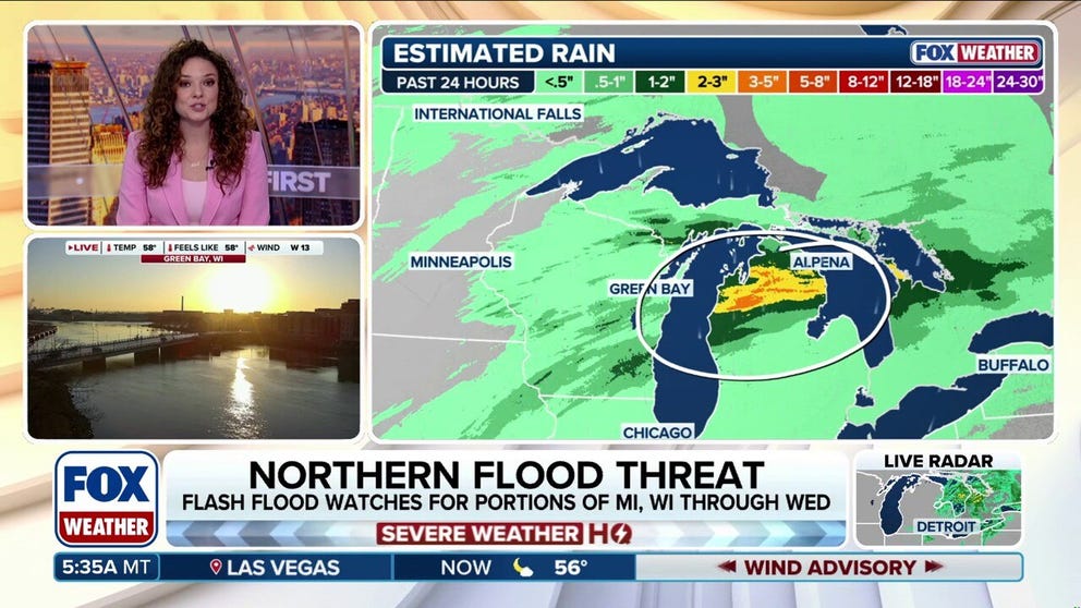 A historic Great Lakes snowpack is colliding with heavy spring rain, driving a high flash flood risk across the region through Wednesday as downpours and rapid snowmelt continue. FOX Weather Meteorologist Bayne Froney breaks down what's happening: 
