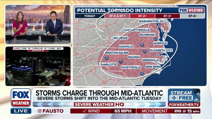 Severe storm threats charge into Mid-Atlantic following destructive tornadoes in Midwest 