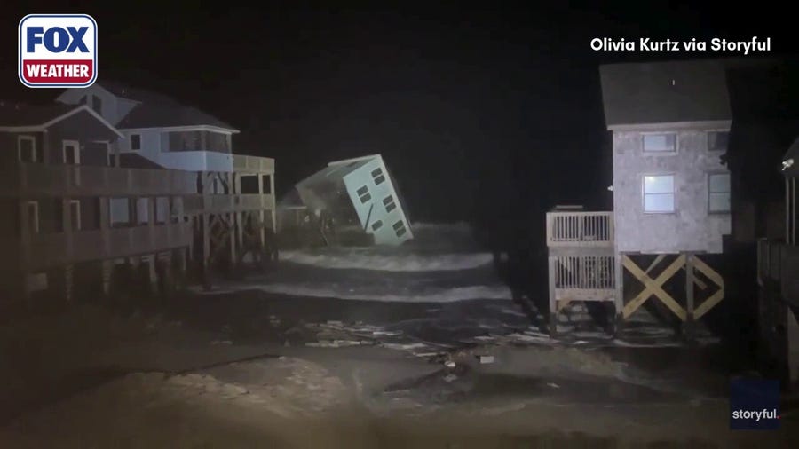 Watch: Leaning beach home collapses into the Atlantic along North Carolina's Outer Banks