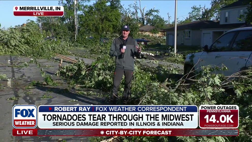 Numerous tornadoes ripped across northwestern Indiana and northern Illinois Thursday, destroying homes and taking down power lines. FOX Weather Correspondent Robert Ray is live in Merrillville, Indiana, which saw extensive damage.