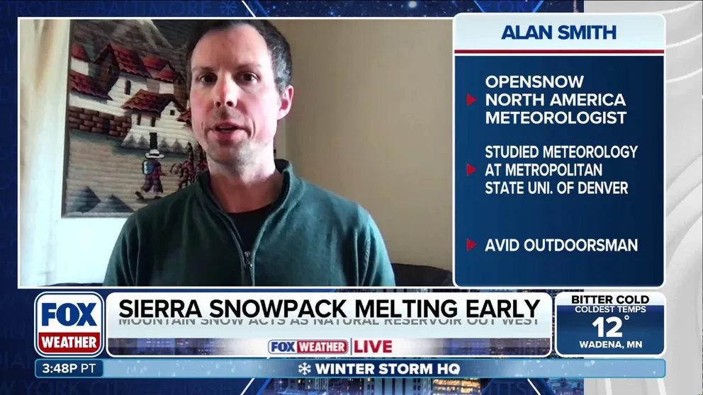 SNOW NO MORE ‼️: OpenSnow Meteorologist Alan Smith joins FOX Weather to discuss the declining snowpack in the West as warmer-than-average temperatures create earlier than usual melting for a plethora of ski resorts.