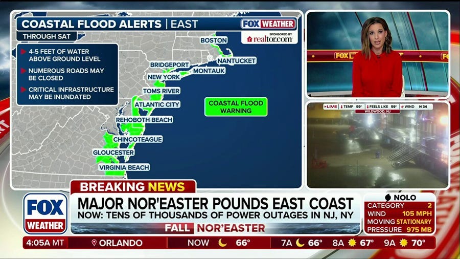 Millions along East Coast brace for impacts from powerful nor'easter