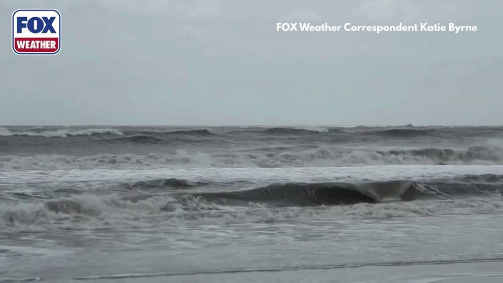 Early impacts of the developing Nor'easter in Ocean City, New Jersey, where coastal erosion has significantly affected the beach, as residents prepare for severe impacts from the storm throughout this week.