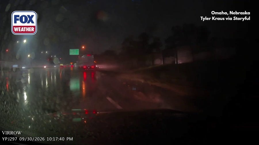 Watch: Nebraska Driver Narrowly Avoids Jackknifing Semitruck Amid Pouring Rain