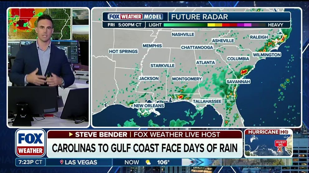 A prolonged stretch of unsettled weather is taking hold across the South, bringing a one-two punch of severe storms and flooding rain. The threat begins Wednesday, when thunderstorms could turn severe across parts of the region, before repeated rounds of tropical moisture and a slowing cold front shift the focus to flash flooding through the weekend. FOX Weather Meteorologist Steve Bender analyzes the forecast.