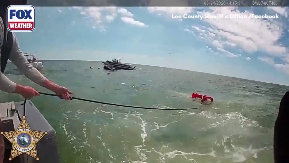 Watch as the Lee County Sheriff’s Office Marine Unit, aided by the U.S. Coast Guard and several good Samaritans, rescue 11 people after their boat capsized near Fort Myers Beach—reportedly due to a large wave and strong winds. Two passengers were taken to the hospital with minor injuries.