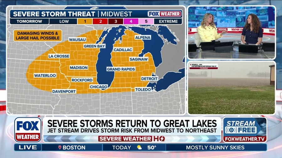 More severe storms target Great Lakes with large hail, heavy rain, possible tornadoes 