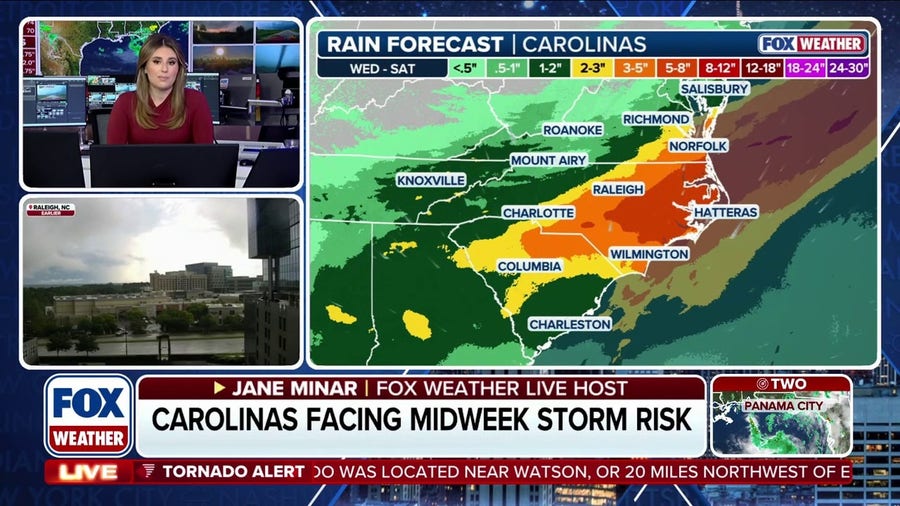 Storms shift into the Mid-Atlantic and Carolinas increasing flash flood threat
