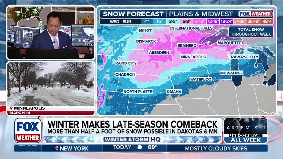 April snow and winter weather expected across Northern Plains, Upper Midwest, New England