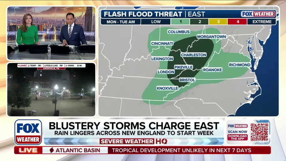 Parts of the Ohio Valley, Central Appalachians and Mid-Atlantic face another flood threat beginning Monday afternoon as the latest round of severe thunderstorms sweeps east, after days of repeated storms triggered deadly flooding in Indiana and Ohio last week.