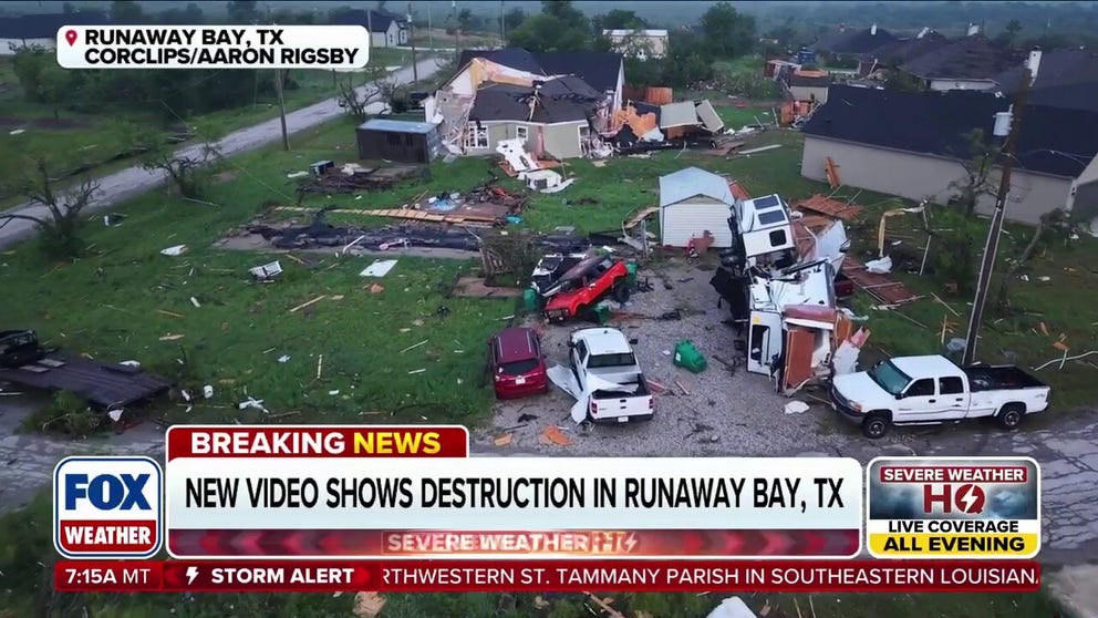 New video shows the widespread destruction in Runaway Bay, Texas, after powerful severe storms tore through the area, claiming one life and leaving multiple people injured. With more storms on the way, be sure to stick with FOX Weather for LIVE coverage to help keep you safe. 