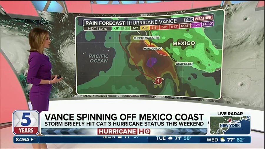 Hurricane Vance weakens slightly as it churns off the Mexico coast