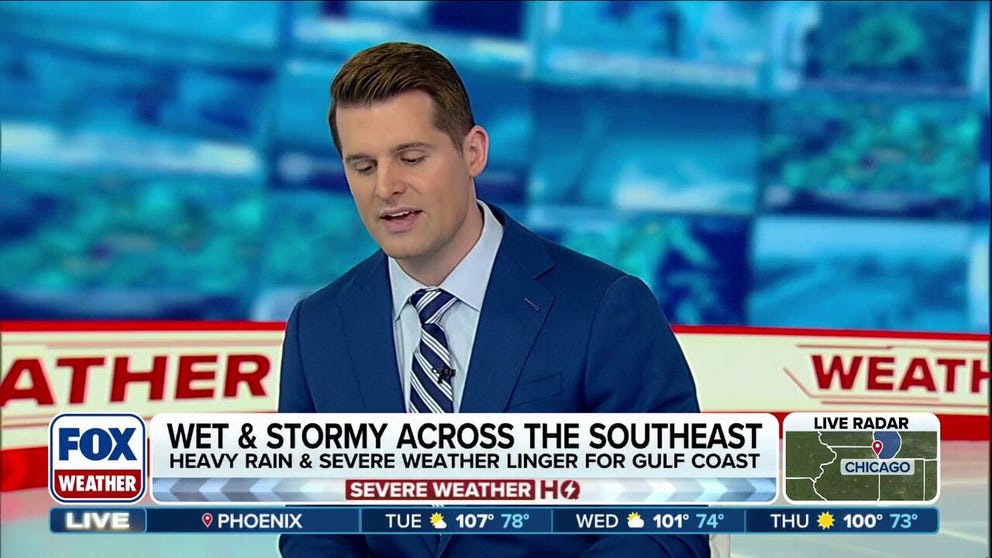 Heavy rain and severe storms are expected to reignite across the Gulf Coast and the Southeast with the potential for damaging winds and large hail. FOX Weather Meteorologists Stephen Morgan and Britta Merwin break down the latest threat zone: